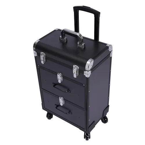Rolling Makeup Train Case Travel Cosmetic Organizer Box with Dividers Cosmetic Trolley with Lock Cosmetics Storage Organizer