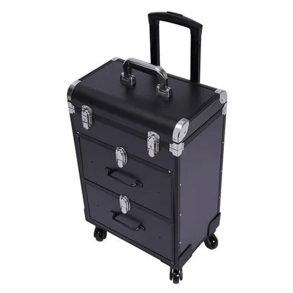 Rolling Makeup Train Case Travel Cosmetic Organizer Box with Dividers Cosmetic Trolley with Lock Cosmetics Storage Organizer