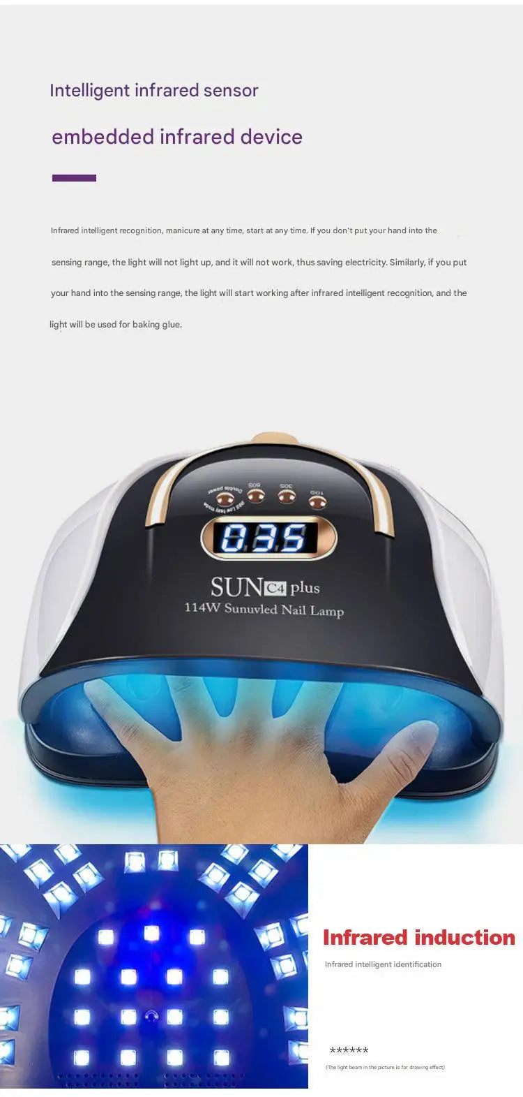 256W UV LED Nail Lamp - Fast Curing Smart Sensor Light, Professional Gel Polish Dryer with Handle for Home Salon Use