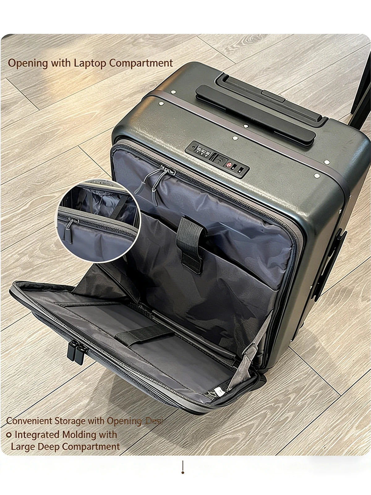 Front Opening Luggage Aluminum Frame Softside Luggage with Spinner Wheels Men Carry-On Luggage Women Travel Trolley Case 20 Inch