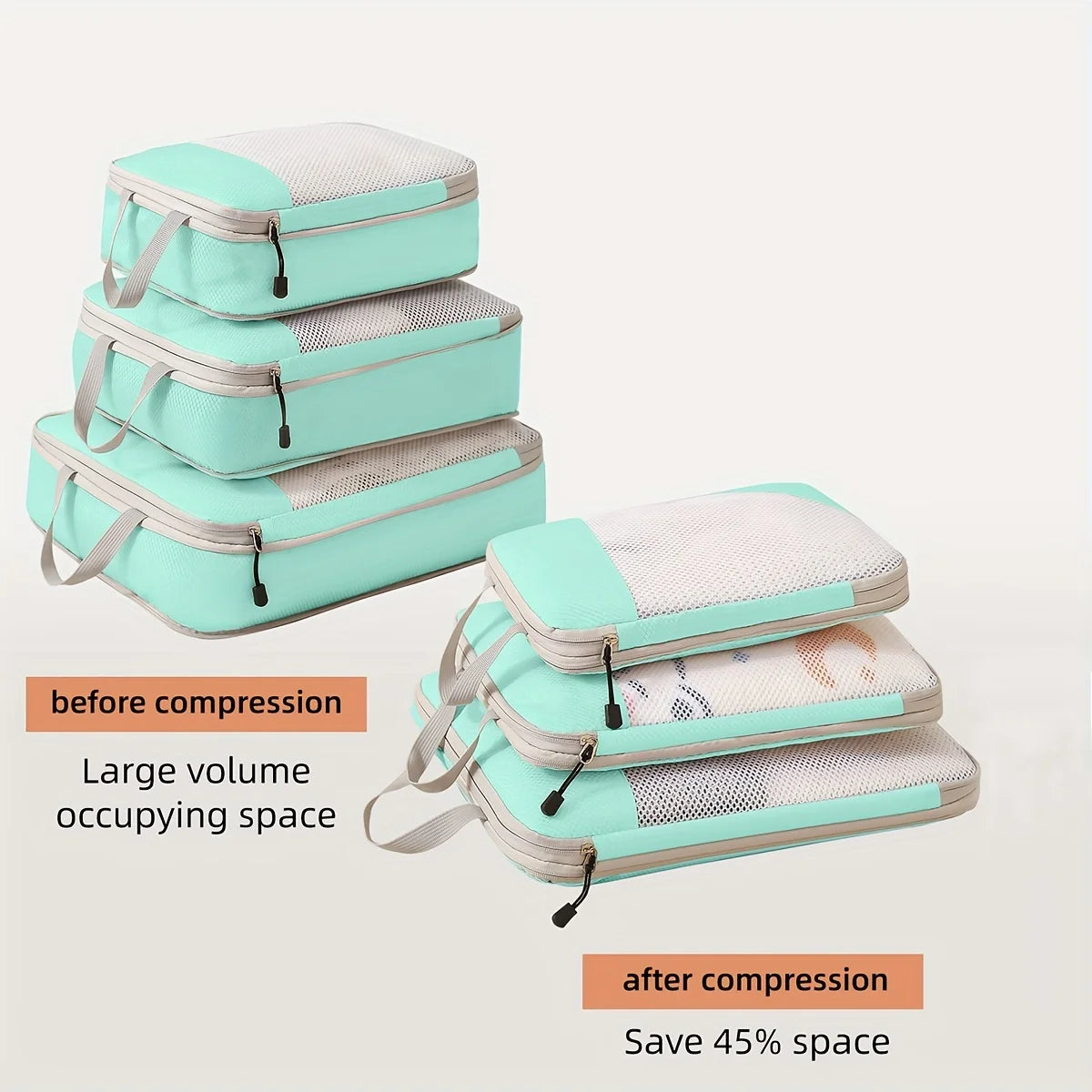 3 Piece Travel Compression Packing Cube, Travel Bag Luggage Organizer Travel Essentials Carry-On Luggage Compression Cube