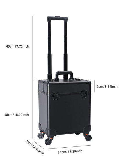 Aluminum Rolling Makeup Case Lockable Cosmetic Salon Organizer Trolley Case with Trays