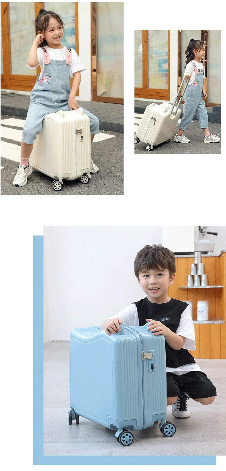 Kids Luggage Lovely Travel Suitcase on Spinner Wheels Sit and Ride Children's Travel Bag Password Carry on Trolley Luggage Bag