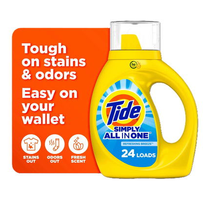 Tide Liquid Laundry Detergent All in One, Refreshing , 24 Loads, 32 fl oz