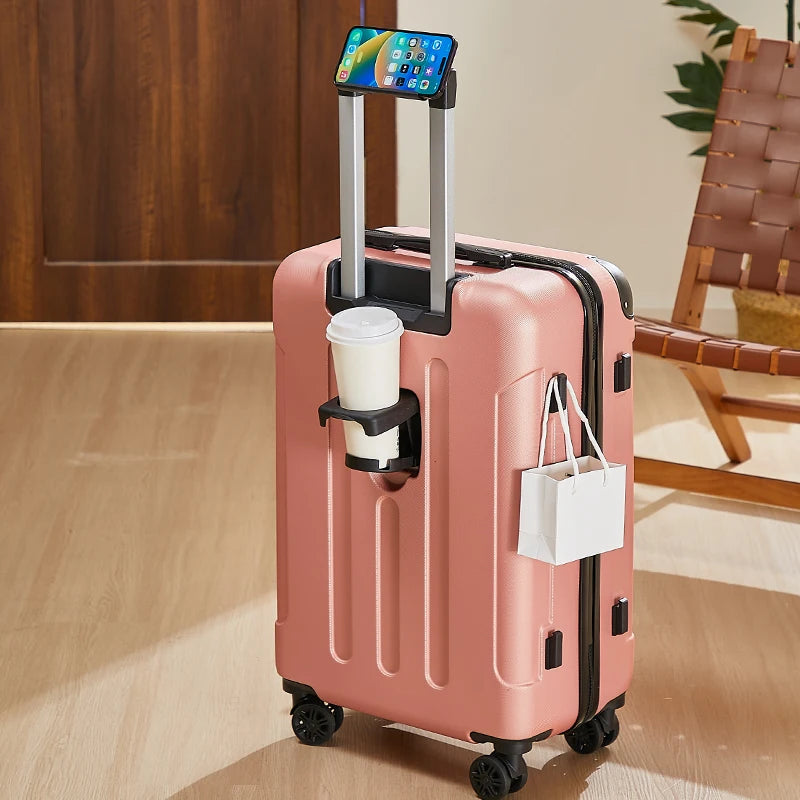 20-28 Inch Luggage Suitcase with Wheels Travel Bag Featuring Cup Holder and Phone Stand - Essential Travel Companion for Safety