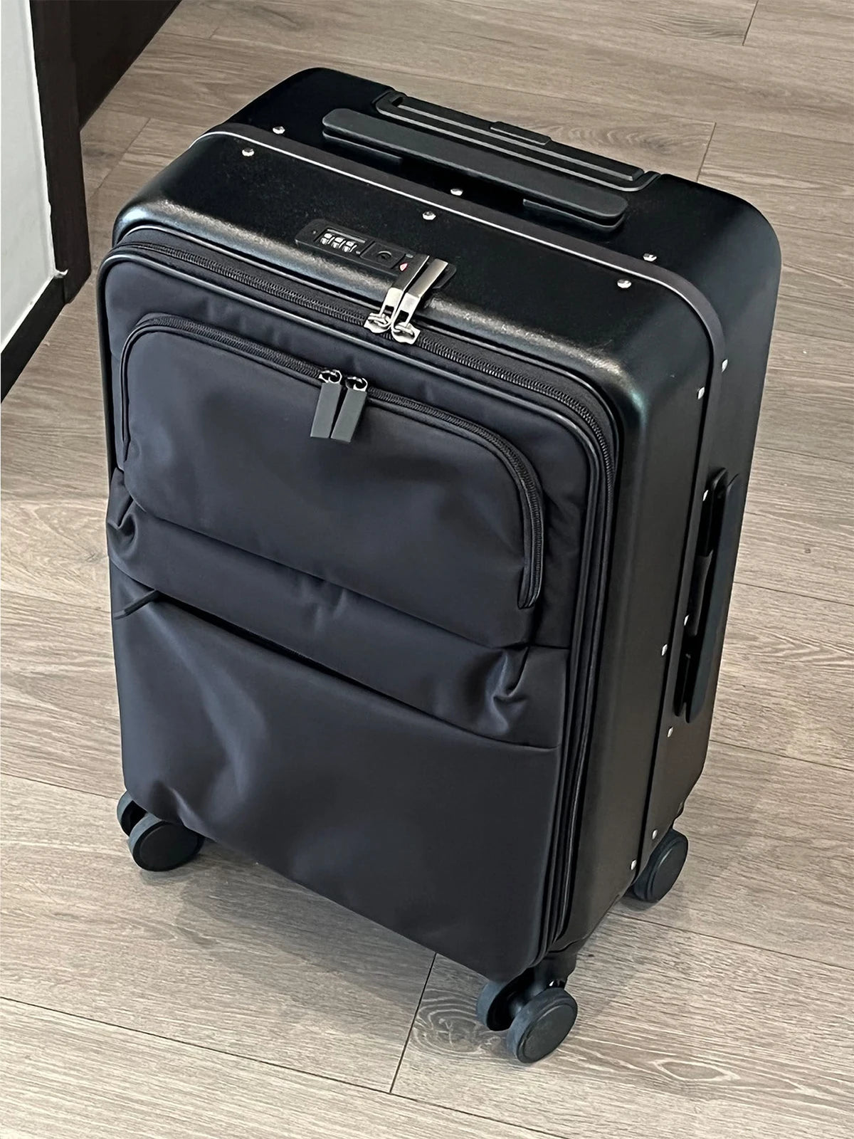 Front Opening Luggage Aluminum Frame Softside Luggage with Spinner Wheels Men Carry-On Luggage Women Travel Trolley Case 20 Inch