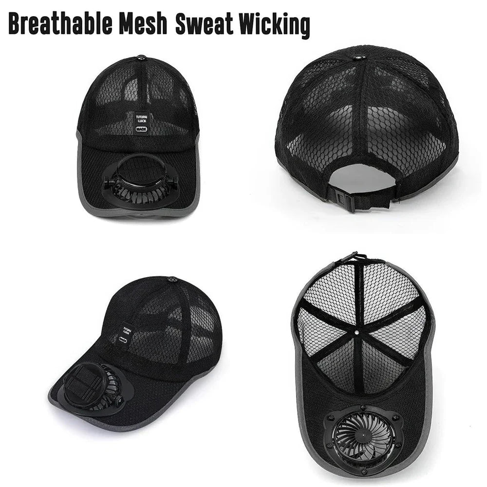 Solar Powered Fan Hat Cooling Baseball Hat Fishing Camping Beach Hats with Solar Fans Summer USB Charging Sun Hats for Men Women