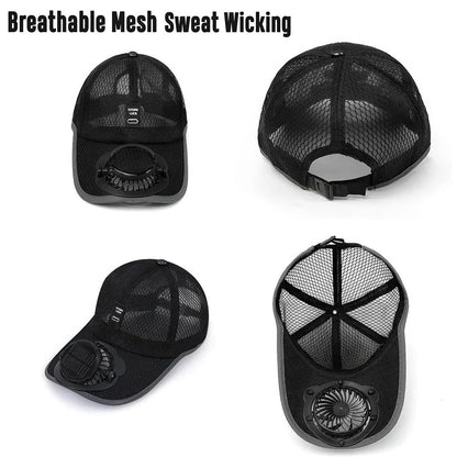 Solar Powered Fan Hat Cooling Baseball Hat Fishing Camping Beach Hats with Solar Fans Summer USB Charging Sun Hats for Men Women