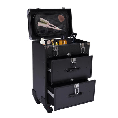 Rolling Makeup Train Case Travel Cosmetic Organizer Box with Dividers Cosmetic Trolley with Lock Cosmetics Storage Organizer