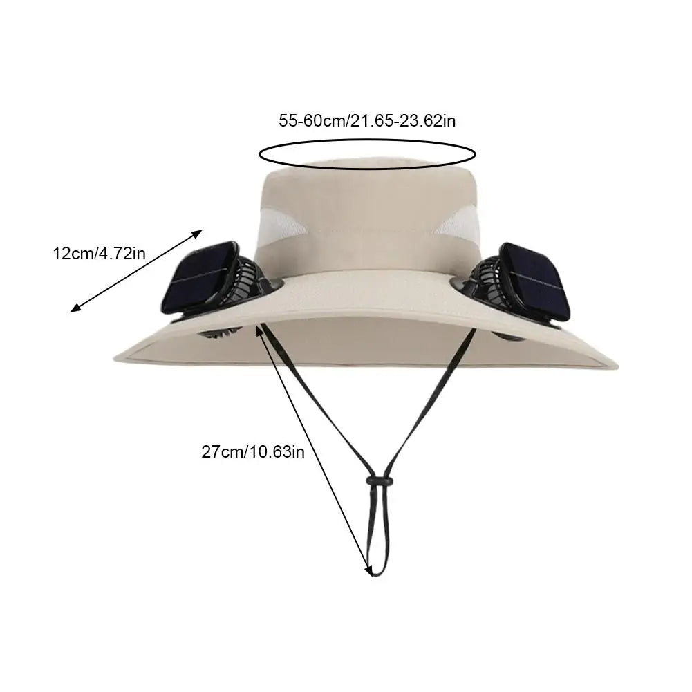Solar Fan Hat for Men Women, Wide Brim Sun Protection Hat with Dual Solar Fans, 2-in-1 Hands-Free Cooling Cap for Hiking & Work