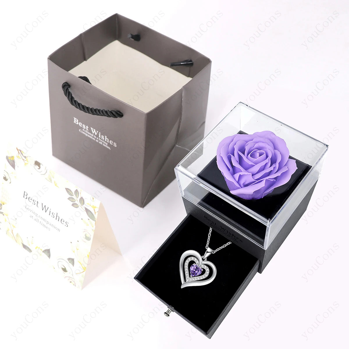 Zircon Heart Pendant Necklace With Rose Bow Box 2025 New Jewelry Set For Girlfriend Mother Christmas Anniversary Valentine Gift