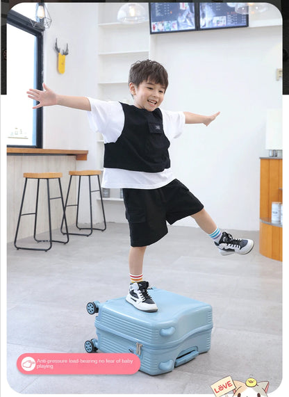 Kids Luggage Lovely Travel Suitcase on Spinner Wheels Sit and Ride Children's Travel Bag Password Carry on Trolley Luggage Bag