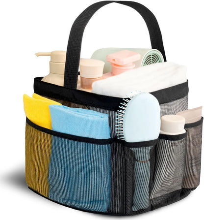 Mesh Shower Caddy with 9 Pockets, Large-Capacity Quick-Dry Toiletry Bag for Women, College Dorm, Travel, Gym, Beach
