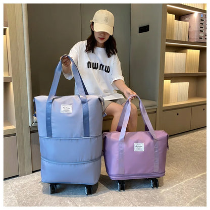 Large Capacity Travel Bag with Spinner Wheels Waterproof Wet Dry Separation Expandable Luggage for Students Business Maternity