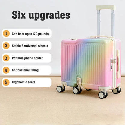 18"Hand Carry Luggage Portable Boarding Baggage 6 Wheels ZIPPER lock luggage Can Sit Down Kids Luggage