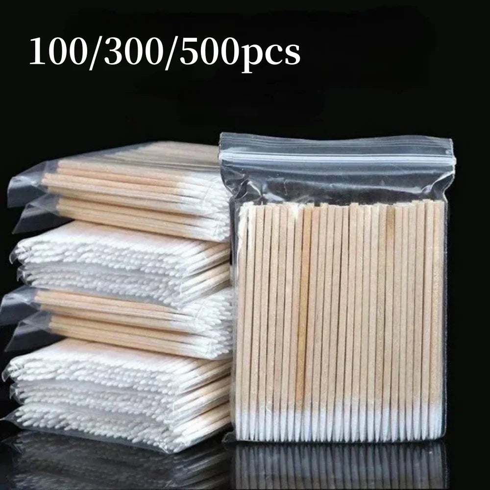 50/100/300/500 Nails Wooden Tip Cotton Stick Buds Disposable Ultra-Detail Corrector Nail Polish Remover Clean Sticks Manicure Tools