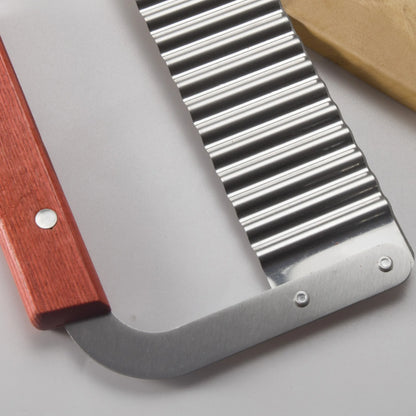 Stainless Steel Wooden Handle Wave Knife Wolf Tooth Potato Knife Potato Chip Cutting Wave Knife Potato Chopper Kitchen Tool