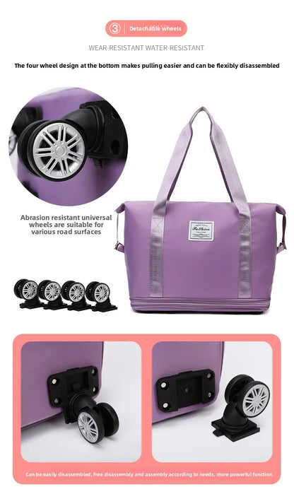 Large Capacity Travel Bag with Spinner Wheels Waterproof Wet Dry Separation Expandable Luggage for Students Business Maternity