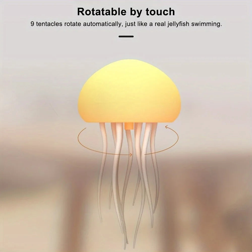 Bionic Jellyfish Night Light, USB Rechargeable with Voice Control,Dancing Tentacles,5 RGB Gradient,Floating Lamp,Bedroom Decor