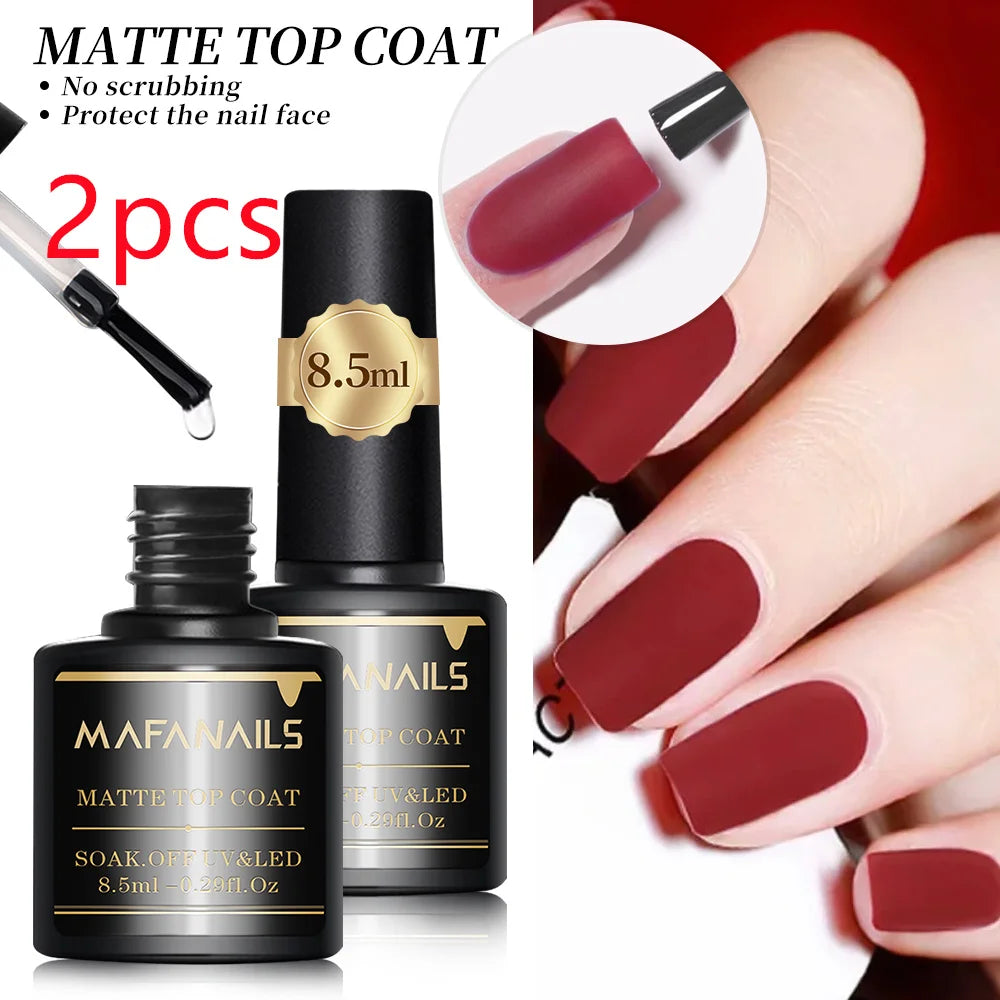 2pcs 8.5ml Base Coat & Top Coat Gel Nail Polish Set - Long Lasting Soak Off LED Nail Lamp Gel Base Top Coat Finish Nail Varnish