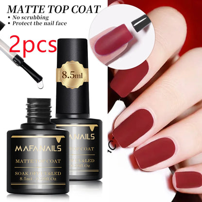 2pcs 8.5ml Base Coat & Top Coat Gel Nail Polish Set - Long Lasting Soak Off LED Nail Lamp Gel Base Top Coat Finish Nail Varnish
