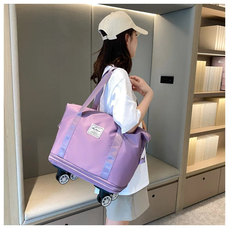 Large Capacity Travel Bag with Spinner Wheels Waterproof Wet Dry Separation Expandable Luggage for Students Business Maternity