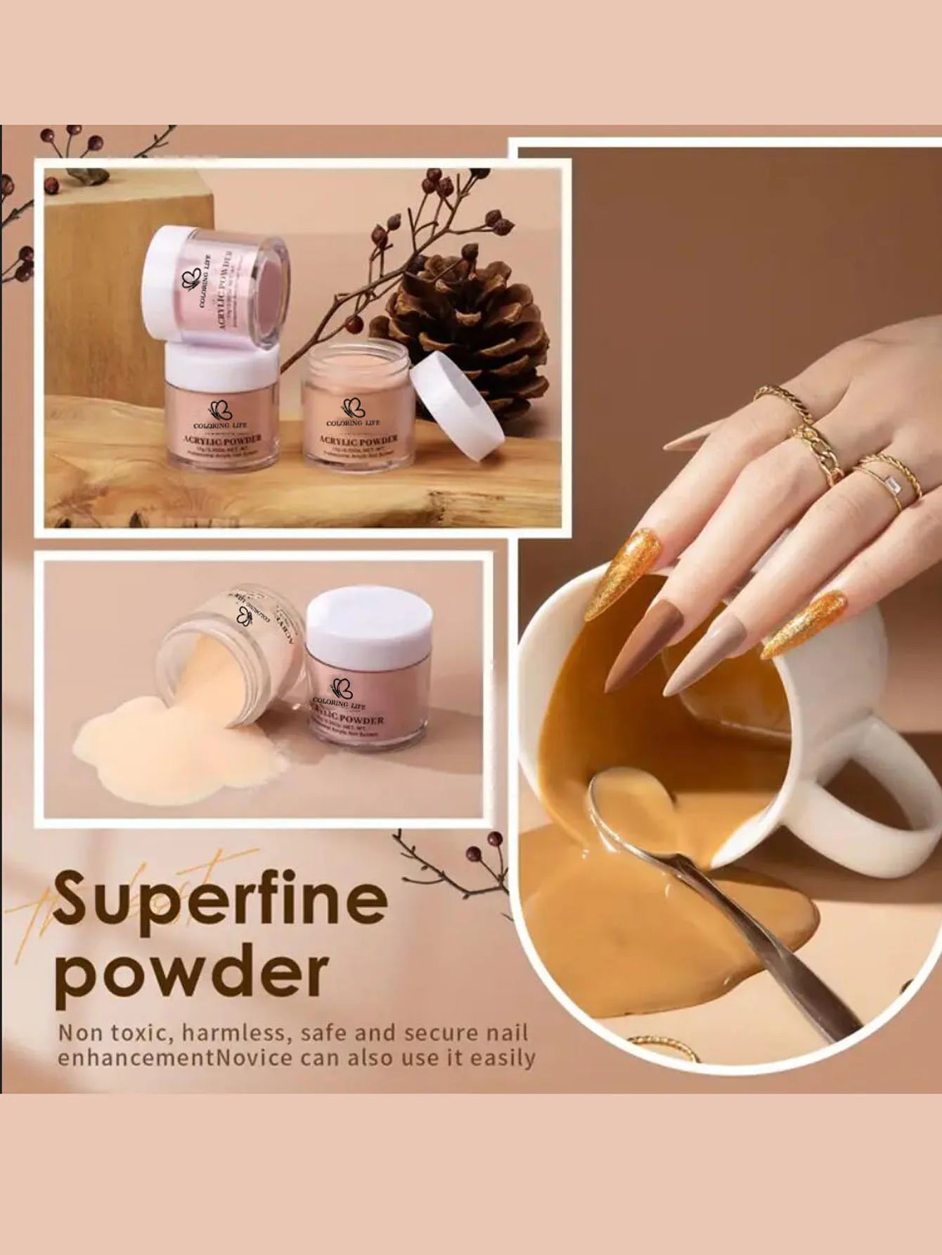6/12 Colors Nail Acrylic Powder Set Nude/Pink/Brown Nails Crystal Powder for Nail Art Tips Extension 3D Carving Dipping Powder FA