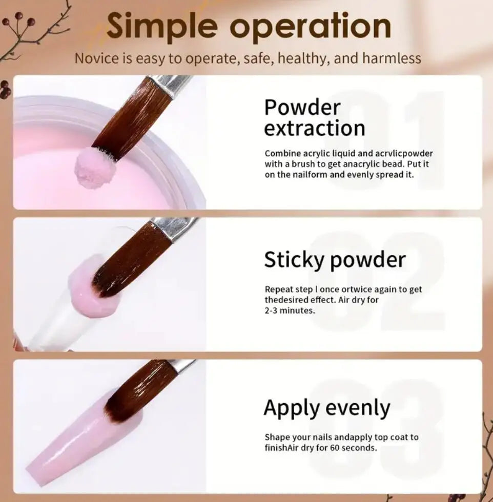 6/12 Colors Nail Acrylic Powder Set Nude/Pink/Brown Nails Crystal Powder for Nail Art Tips Extension 3D Carving Dipping Powder FA