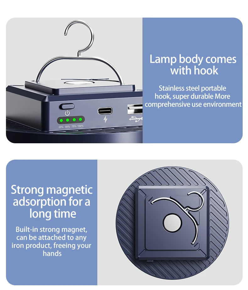 Camping Light LED Lantern Portable 4 Lighting Modes Hanging Rechargeable Outdoor Tent Emergency Light Camping with Magnet