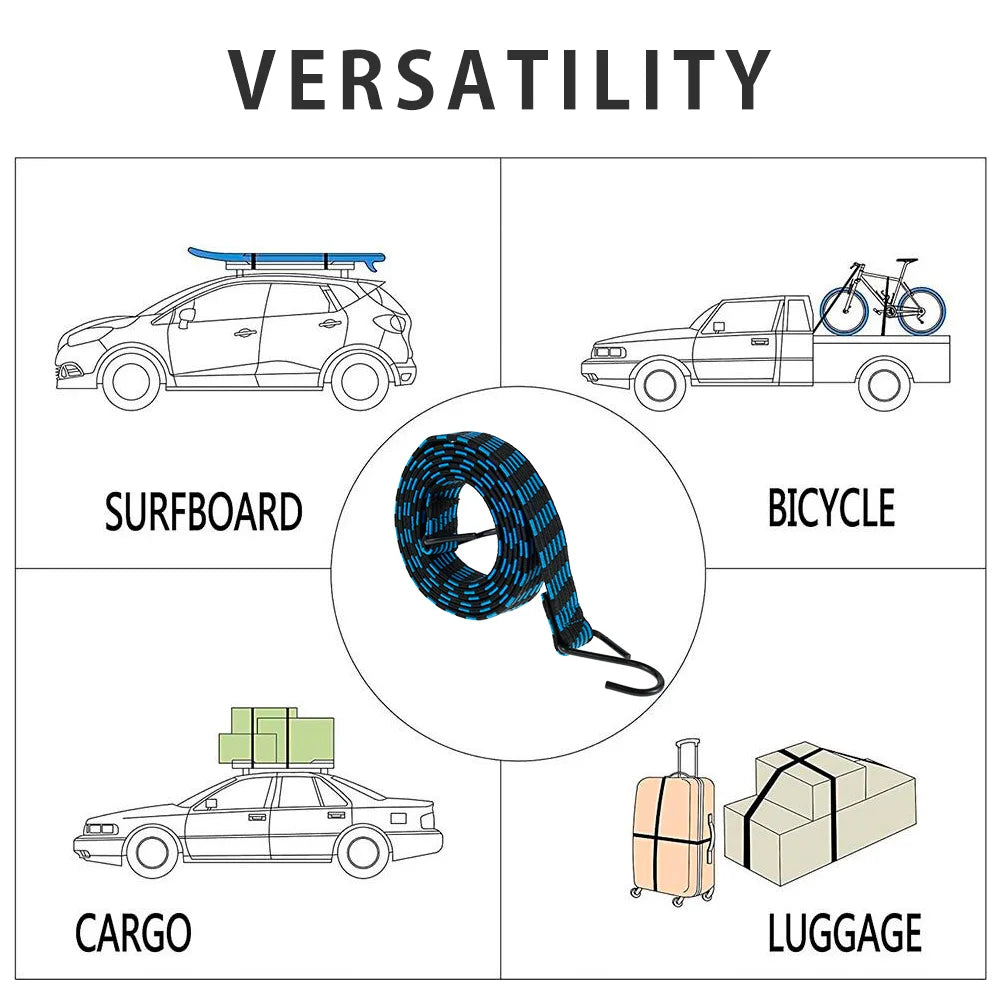 5Pcs Bungee Cords Elastic Bungees Cords with Hooks Heavy Duty Luggage Bungee Straps Anti-slip Flat Elasticity Rope for