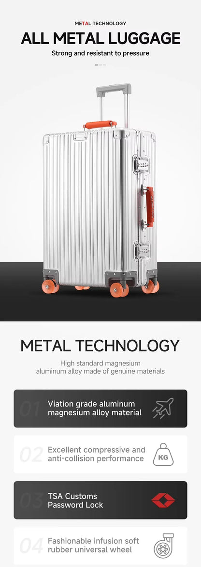 All Aluminum-Magnesium Suitcase Travel Rolling Luggage Alloy Trolley Case Bag with Spinner Silent Wheel TSA Lock Carry-On Cabins