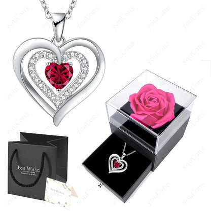 Zircon Heart Pendant Necklace With Rose Bow Box 2025 New Jewelry Set For Girlfriend Mother Christmas Anniversary Valentine Gift