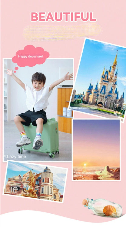 Kids Luggage Lovely Travel Suitcase on Spinner Wheels Sit and Ride Children's Travel Bag Password Carry on Trolley Luggage Bag