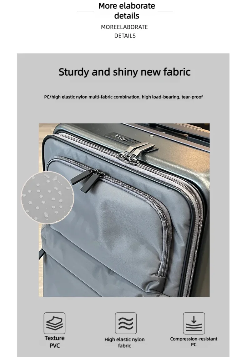Front Opening Luggage Aluminum Frame Softside Luggage with Spinner Wheels Men Carry-On Luggage Women Travel Trolley Case 20 Inch