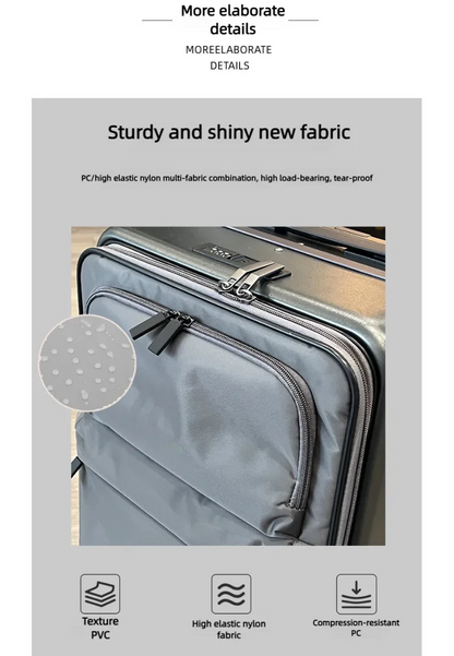 Front Opening Luggage Aluminum Frame Softside Luggage with Spinner Wheels Men Carry-On Luggage Women Travel Trolley Case 20 Inch