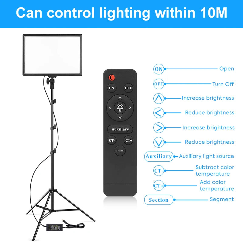 17"/43cm Led Video Lamp Panel Display CRI 95+ Photography Lighting With 2M Stand Remote Light For Beauty Makeup Studio Light Set