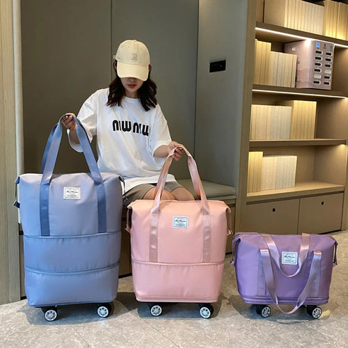 Large Capacity Travel Bag with Spinner Wheels Waterproof Wet Dry Separation Expandable Luggage for Students Business Maternity
