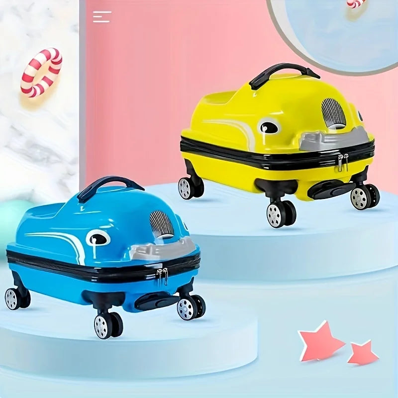 20-Inch Cartoon Car Kids' Pull-Along Suitcase with Spinner Wheels, 88.18LB Capacity, ABS PC Shell, Iron Handle, Zipper Closure