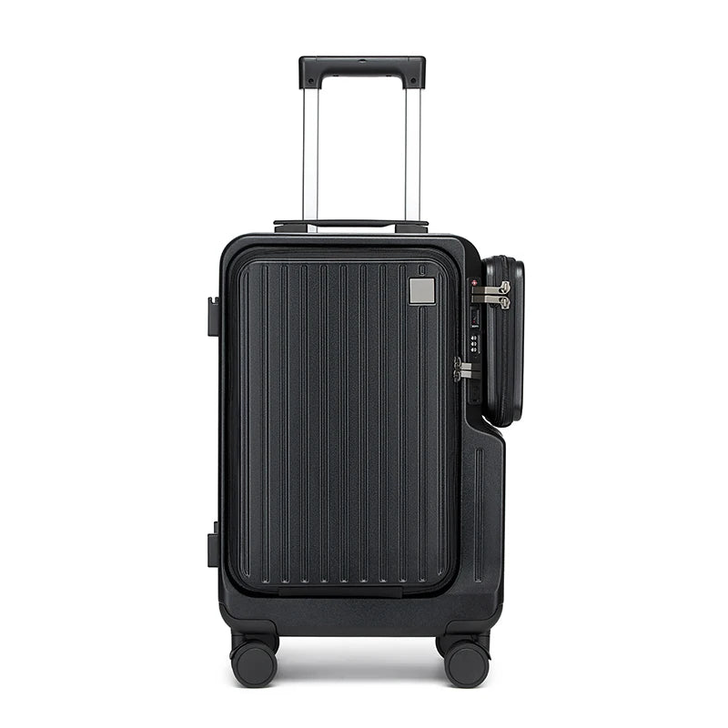 Front-opening Carry-On Suitcase multiple function Laptop Boarding Case with USB Charging Trolley Case 20 Inch A Travel Luggage