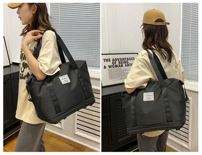 Large Capacity Travel Bag with Spinner Wheels Waterproof Wet Dry Separation Expandable Luggage for Students Business Maternity