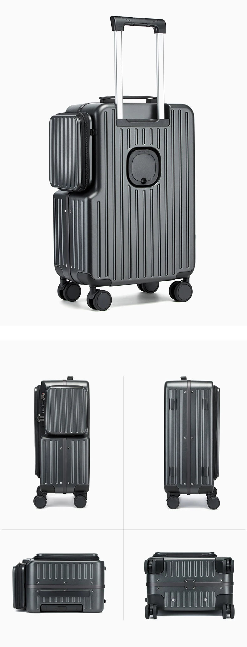 Front-opening Carry-On Suitcase multiple function Laptop Boarding Case with USB Charging Trolley Case 20 Inch A Travel Luggage