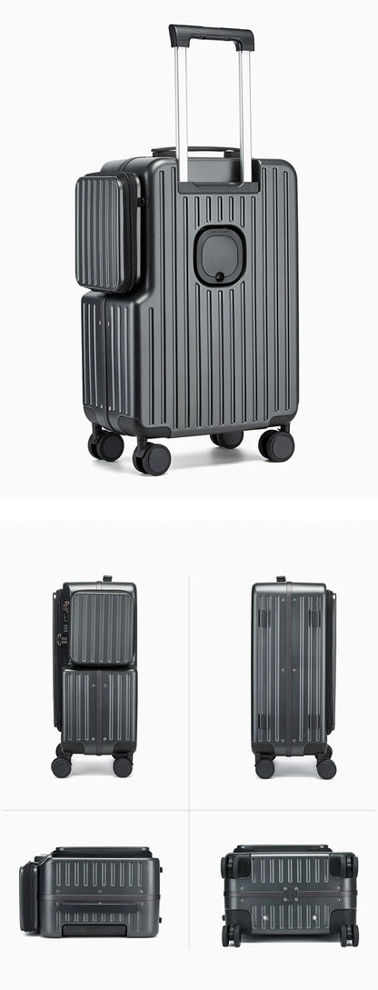 Front-opening Carry-On Suitcase multiple function Laptop Boarding Case with USB Charging Trolley Case 20 Inch A Travel Luggage