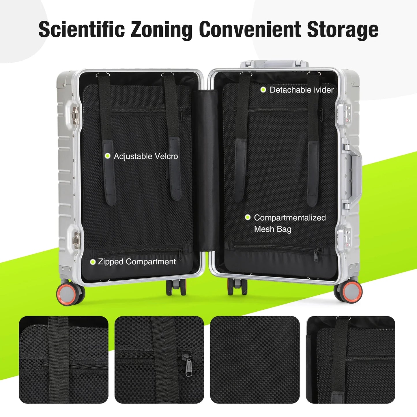 Large-Capacity 100% Aluminum Travel Luggage 20/24/29 Inch 360° Spinner Wheels TSA Lock Carry-On Checked Trolley Suitcase