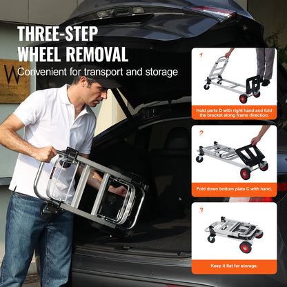 400lbs Folding Hand Truck Lightweight Dolly with Wheels Foldable Luggage Utility Cart for Warehouse Transport Moving