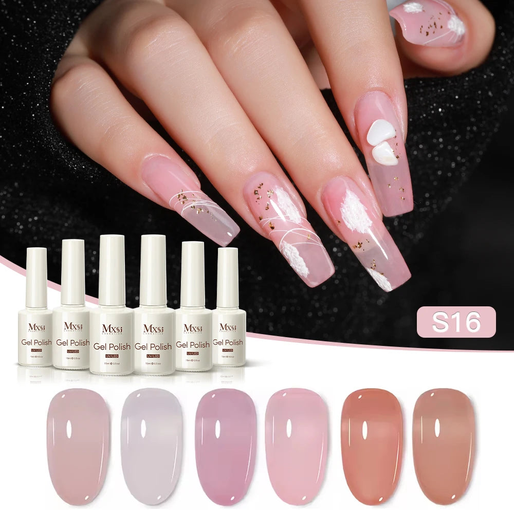 6PCS/SET 15ML Nude Pink Jelly Nail Gel Polish Set Summer Translucent Vernis Semi Permanent UV LED Soak Off Nail Art Manicure Kit