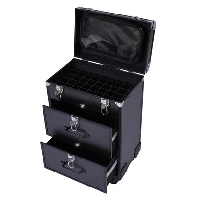 Rolling Makeup Train Case Travel Cosmetic Organizer Box with Dividers Cosmetic Trolley with Lock Cosmetics Storage Organizer