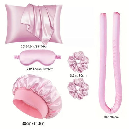 No-Heat Curling Wand Set | Lazy Summer Cool Silky Curls Kit | with Shower Cap & Eye Mask | Easy Styling Hair Tool for Women