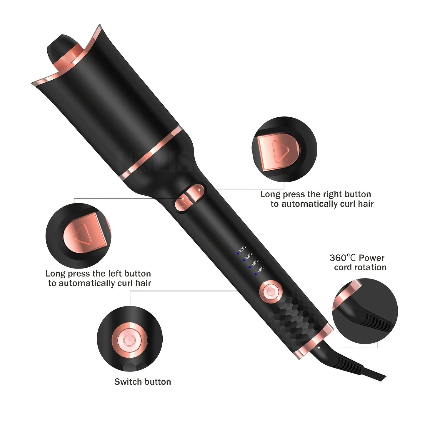 Auto Rotating Hair Curler Air Curler Spin Curl Ceramic Curling Iron Automatic Curling Wand Electric Hair Waver Iron Styler