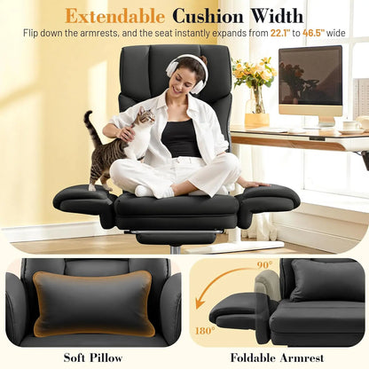 Big and Tall Office Chair, 400LBS Wide Leather Executive Chair, Reversible Armrest for Pets Criss Cross Legged,, Customized