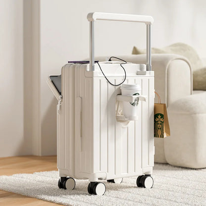 Travel Luggage Wide Tie Rod Suitcase Front Opening Laptop Boarding Case USB Charging 20"22"24"26 Inch Trolley Case with Wheels